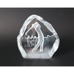 Vintage Crystal Golfer Paperweight Nybro Sweden Gift